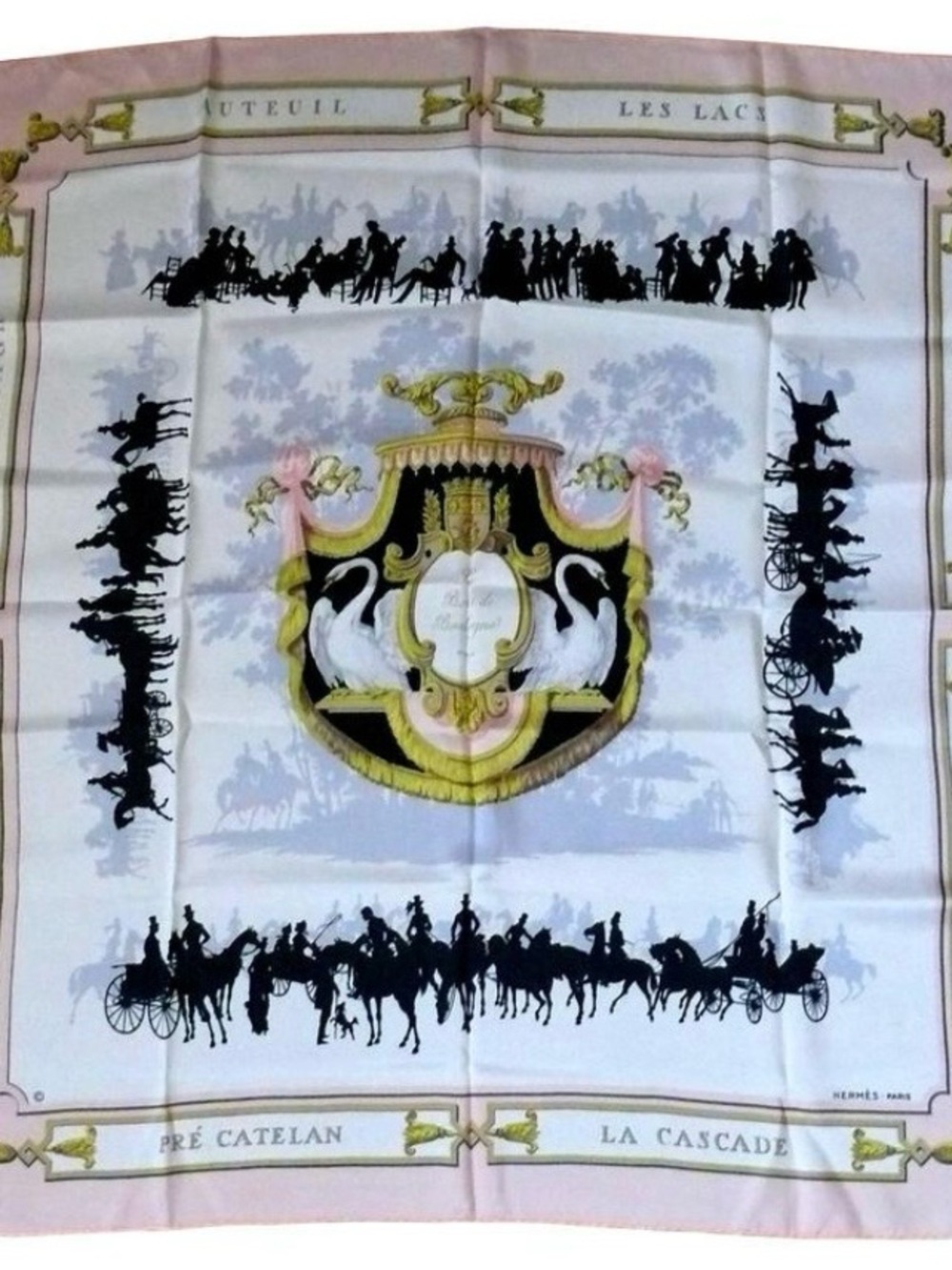 Hermes 1957 Rare "Le Bois De Boulogne" Silk Twill Carré Scarf by Hugo Grygkar